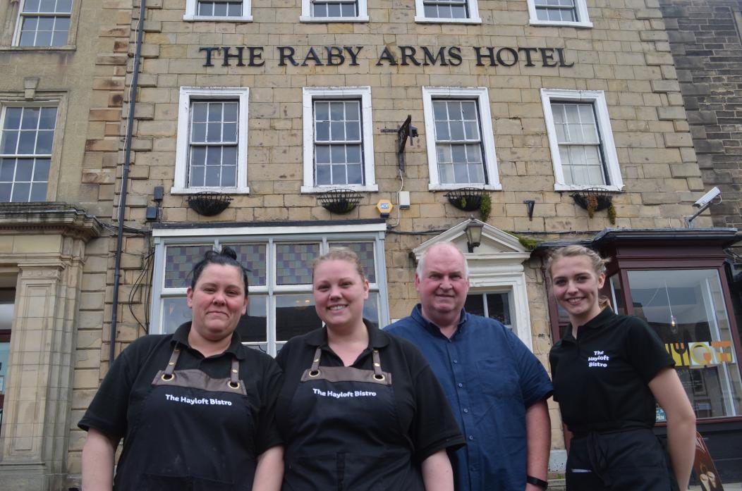 NEW HOME: Bistro owners Nicole Richardson and Jack Haddon outside their new base at the former Raby Arms pub, with staff members Emma Croom and Diane Cruddas