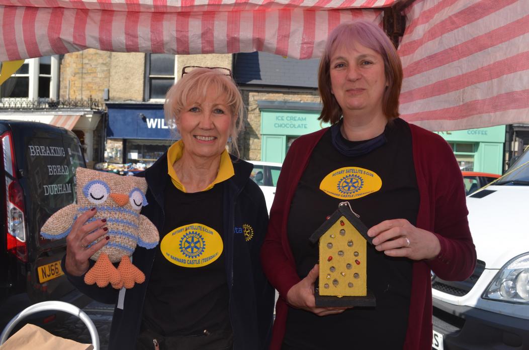GETTING TO KNOW YOU: Christine Wilkinson and Lesley Taylor staffed the Rotary e-satellite club charity market stall – meeting in person for the first time
