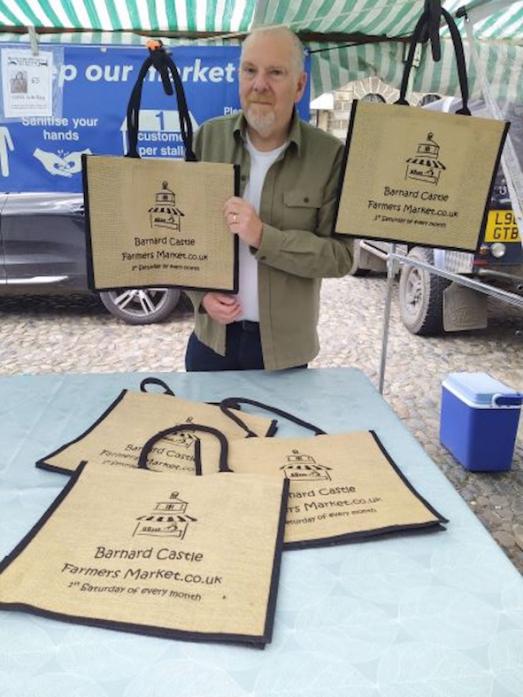 POPULAR: Graham Parker with the branded shopping bags he designed for Barnard Castle Farmers’ Market