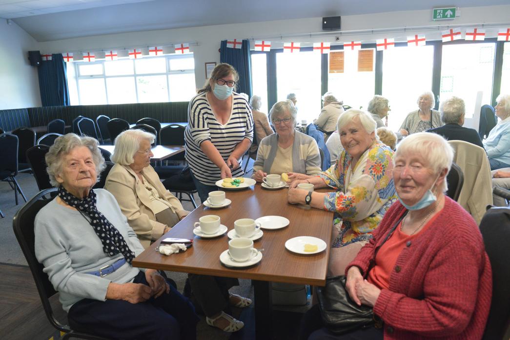 BACK TOGETHER: Tracy Turnbull of Teesdale Day Clubs serves up treats for Annie Hutchinson, Norma Robinson, Vera Carter, Mavis Tarn and Christine Wardle