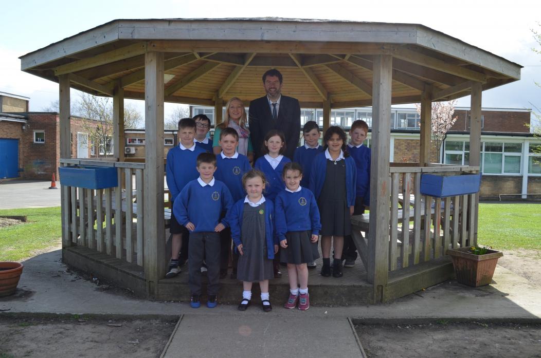 IN CHARGE: Rob Goffee has been appointed as the new headteacher at Green Lane Primary School, in Barnard Castle, as well as the course director at High Force Education. Mr Goffee is pictured with initial teacher training lead Gemma Firmin and pupils at th