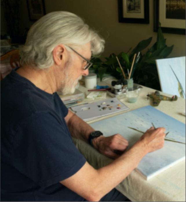 SKILLED ARTIST: Denis Harry Fox at work in his studio on the series of Battle of Britain works of art