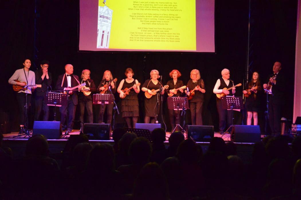 TUNING UP: The D’Ukes of Scarth – the Staindrop-based ukulele band – and Malcolm Elsbury, left, will be among the performers at a beer and music festival to raise cash for a community bus