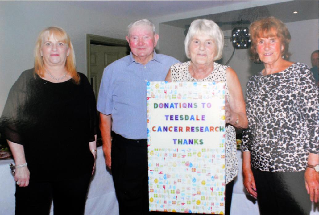 TOP JOB: Peter and Gladys Stubbs flanked by Teesdale Branch of Cancer UK members Sue Birdsall and Brenda Thwaites during their double 80th birthday celebration