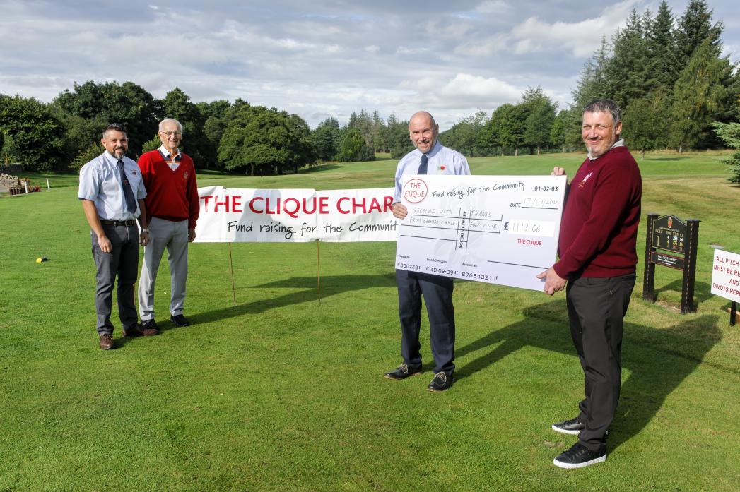 THANK YOU: Colin Watson, from the Clique, with Barnard Castle Golf Club men's captain Colin MacLeod. Looking on isSid Lowes, previous captain and honorary president of the club, and Matthew Croom, chairman of The Clique