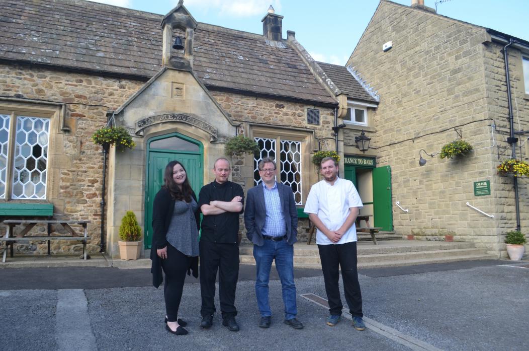 RURAL FOOD: Local produce will be the focus at a newly reopened Bridge-water Arms as new owners Christine and Thomas Brown take the reins. They are pictured with head chef Matthew Waters and sous chef Harry Lawson                  TM pic
