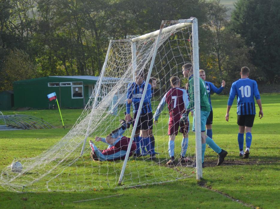 EARLY GOAL: Middleton Wanderers’ Dave Blake also ended up in the back of the net after scoring his side’s first goal