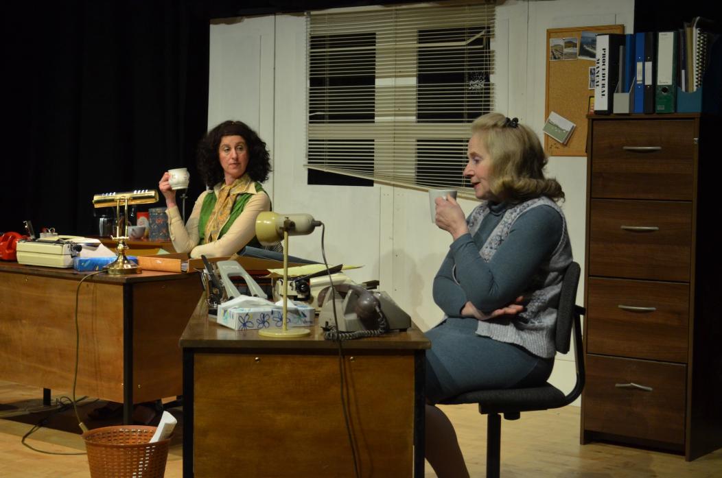 OFFICE AFFAIRS: Janie Caldbeck, left, as Mrs Doreen Bidmead, and Sarah Fells, as Miss Doris Rutter, performing in Alan Bennett's Green Forms
