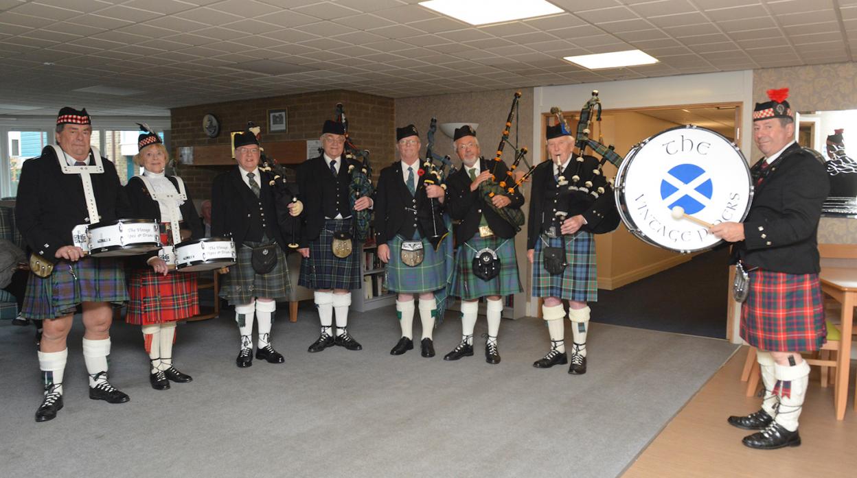 BACK PERFORMING: The Vintage Pipes and Drums band warm up ahead of their first performance in two years