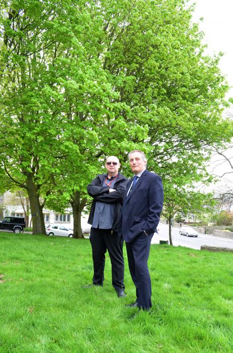 Cllr James Rowlandson and Cllr Stuart Dunn, from Coxhoe, discuss Bede Kirk during the site visit prior to this morning’s meeting of the highways committee