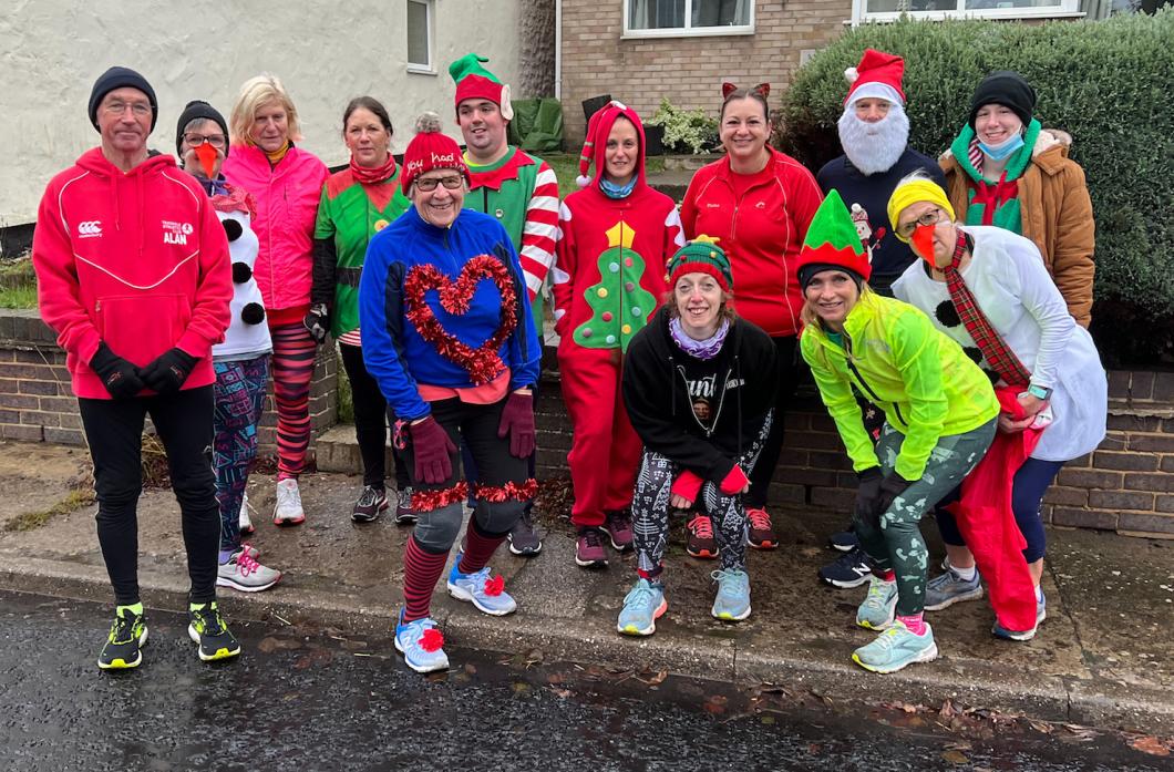 FESTIVE FUN: There were plenty of Christmas costumes on show as the Teesdale AC runners lined up for the McTaggart Trot at Barton, a team event which raises cash for St Teresa’s Hospice, in Darlington