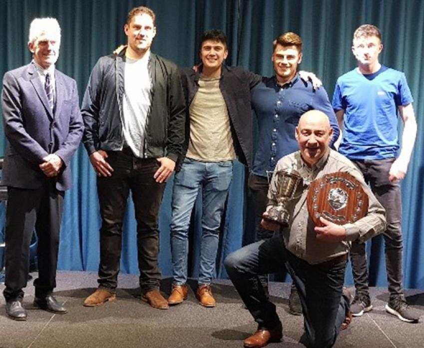 WELL DONE: Guest speaker Geoff Cook with departing first XI captain James Finch, James Quinn, Simon Tennant, Cameron McKnight and David Robinson, who collected trophies on behalf of his son Jack, who is currently playing in Australia