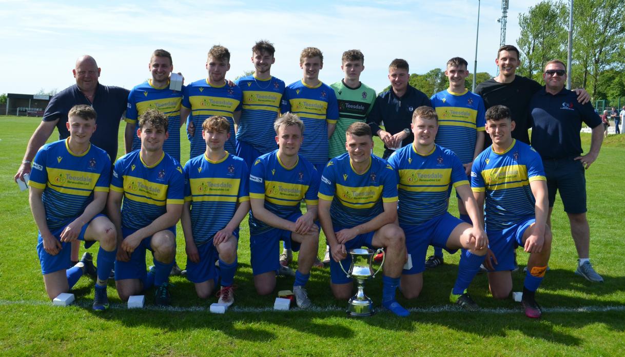SUCCESS AT THE DOUBLE: Above, the Barnard Castle team with the trophy