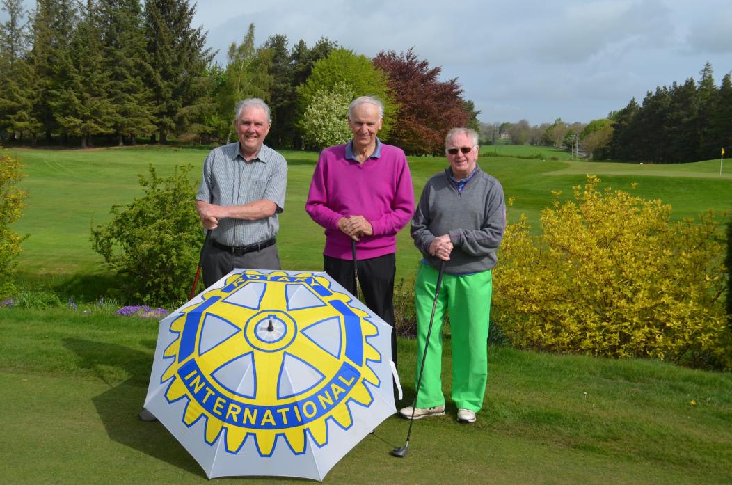 TEEING UP FOR CHARITY: From left, David Yeadon, of Barnard Castle Rotary Club, Sid Lowes, president of Barnard Castle Golf Club, and Ross Law, past captain at the golf club, prepare for the Rotary’s annual golf day  TM pic