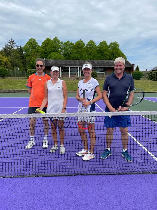 GOOD START: Steve Sumner and Sue Hudson, Melissa Sanderson and Don Everett at the resurfaced courts at Bishop Auckland