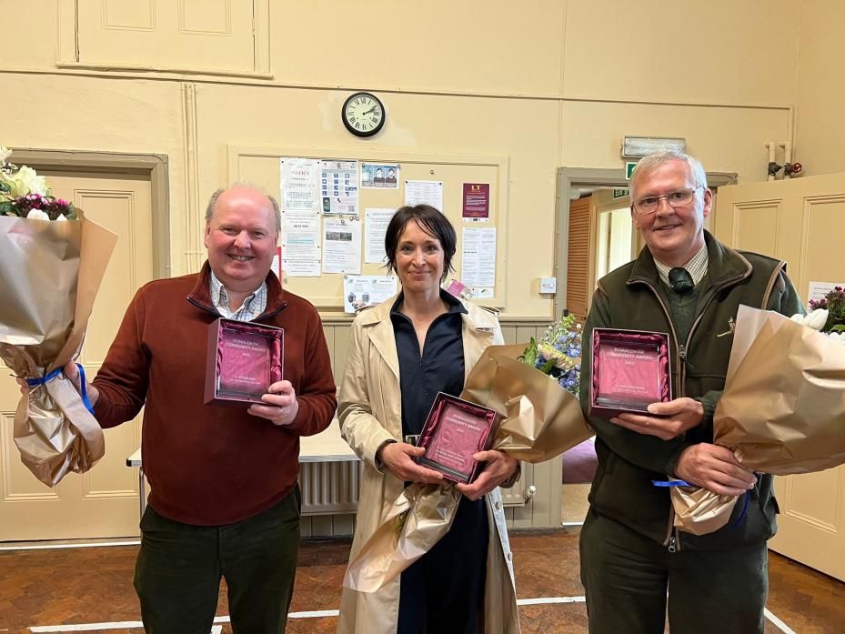 LOCAL HEROES: Andrew from Coghlans, left, Cheryl from the Rose and Crown, and Perry from the Orchard, receive their awards at Romaldkirk