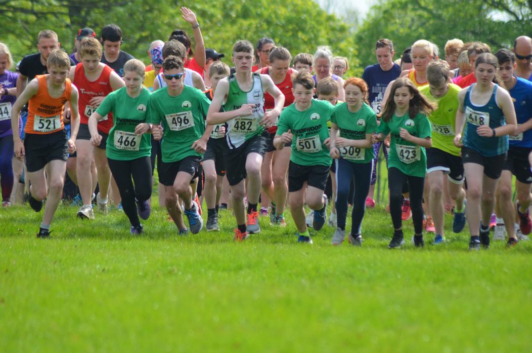 AND THEY’RE OFF: The Evenwood Road Runners squad set off in the 5k race