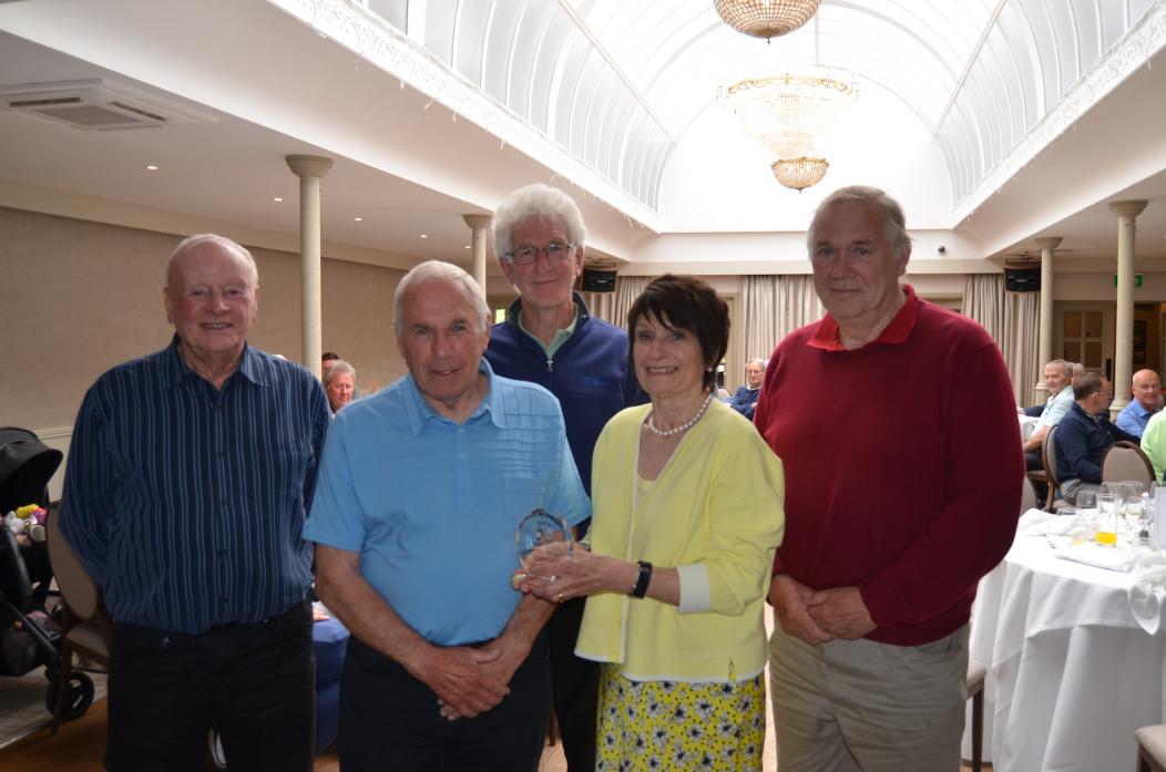 GOLF DAY SUCCESS: Bob Armstrong, Bill Slack, Ralph Hull and David Shepherd won the inaugural Alan Gibbon memorial trophy, presented by his widow Margaret									     TM pic