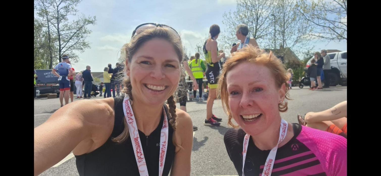 TRIATHLETES: Sarah Grant and Angela Doran took part in the Harrogate Triathlon