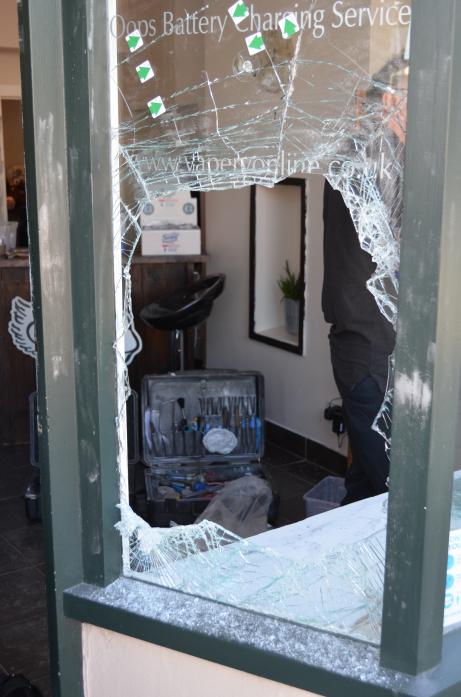 SMASHED: Damage was caused to the window at Nimbus Vape Shop, in Galgate